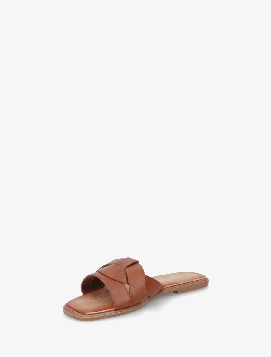 Mules plates à bride effet croisé - Marron - Image 3