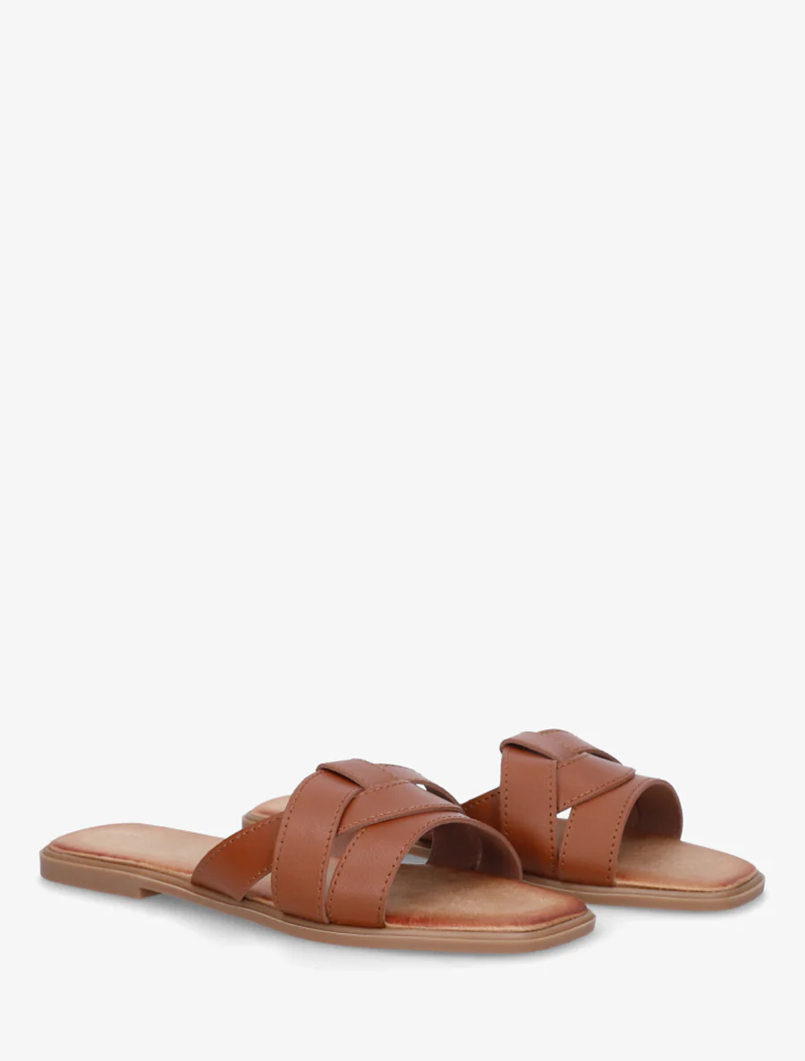 Mules plates à bride effet croisé - Marron - Image 4