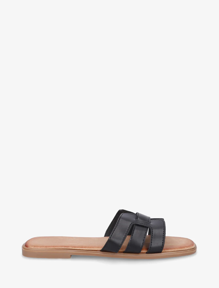 Mules plates à bride effet tressé - Noir