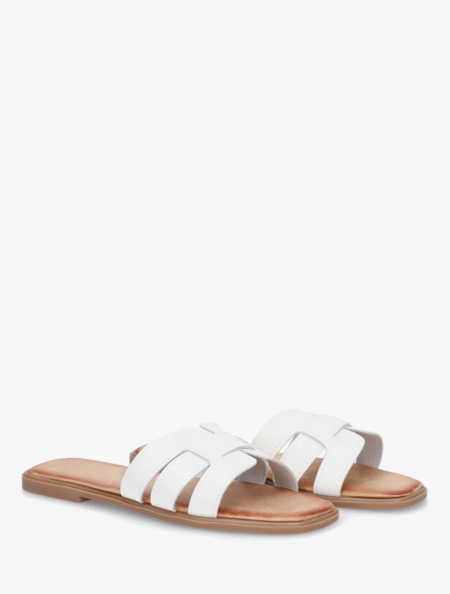 Mules plates à bride effet tressé - Blanc - Image 4