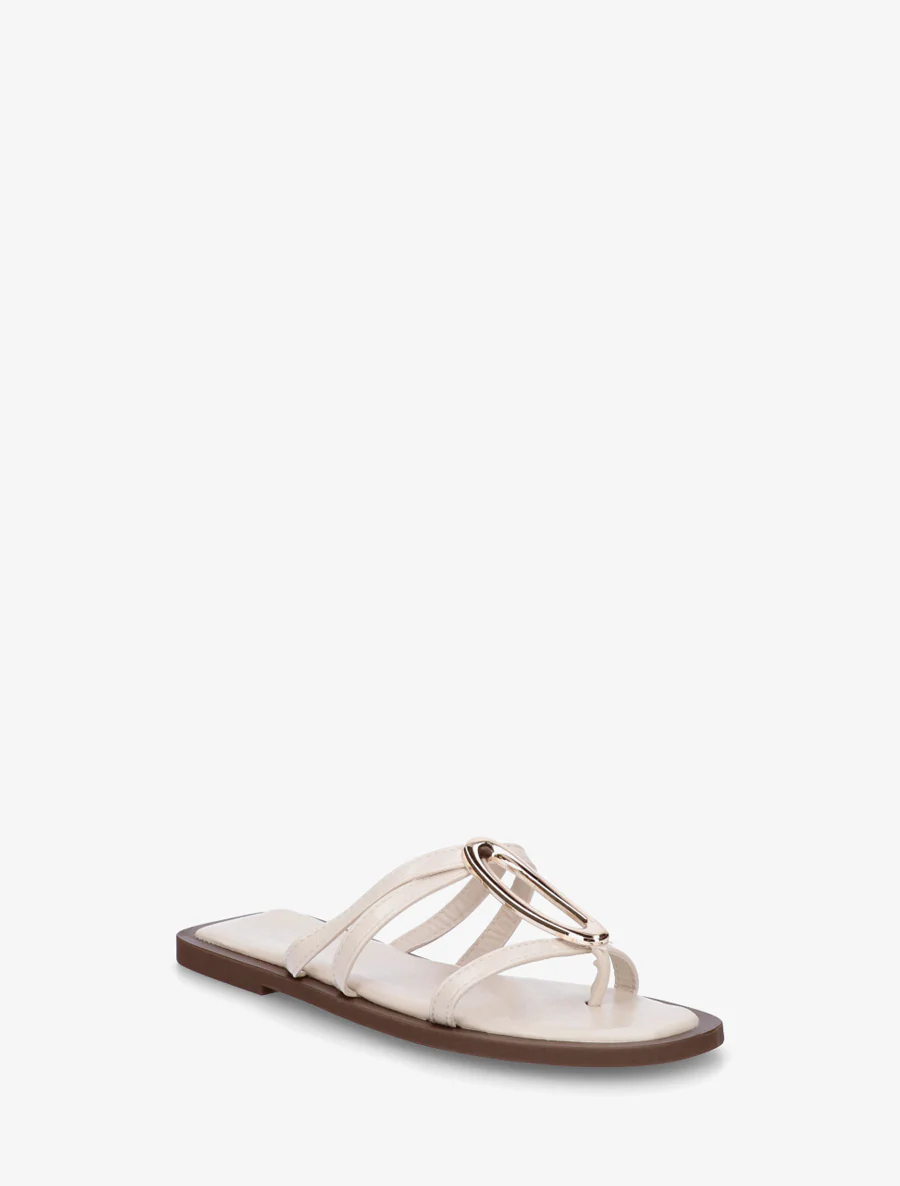 Mules plates à fines brides et bijou métal - Beige - Image 2
