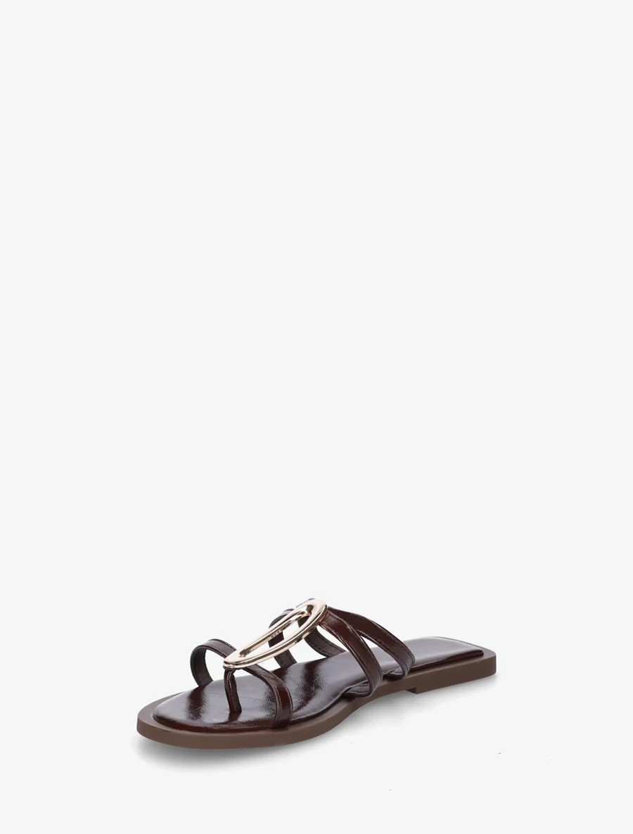 Mules plates à fines brides et bijou métal - Marron - Image 3