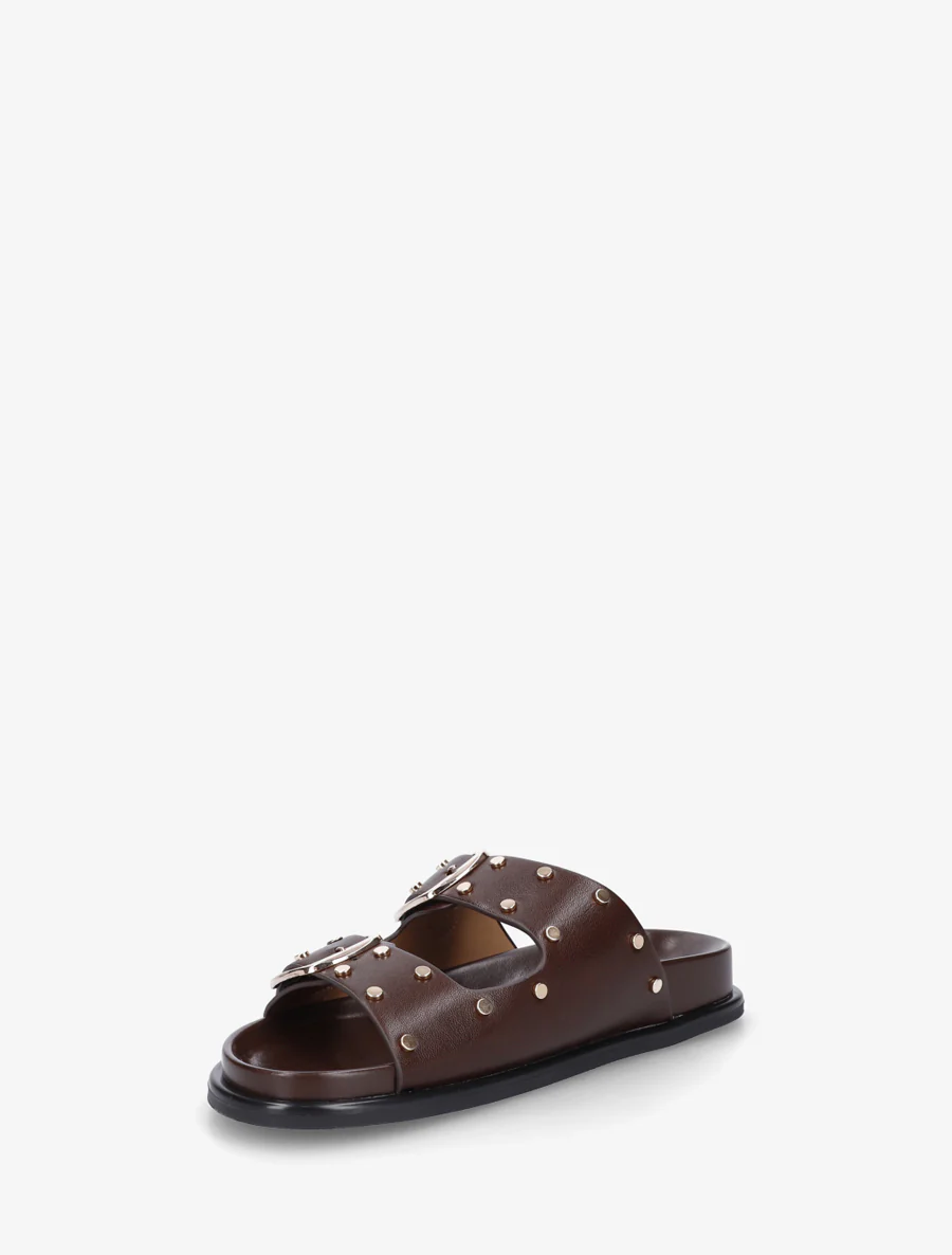 Mules plates cloutées à double boucles - Marron - Image 3