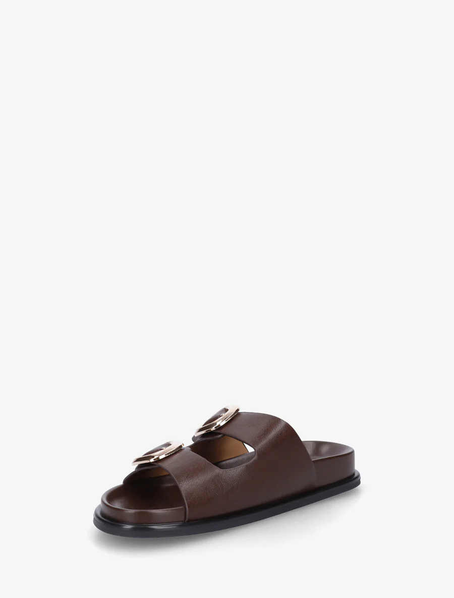 Mules plates en simili à double boucles - Marron - Image 3
