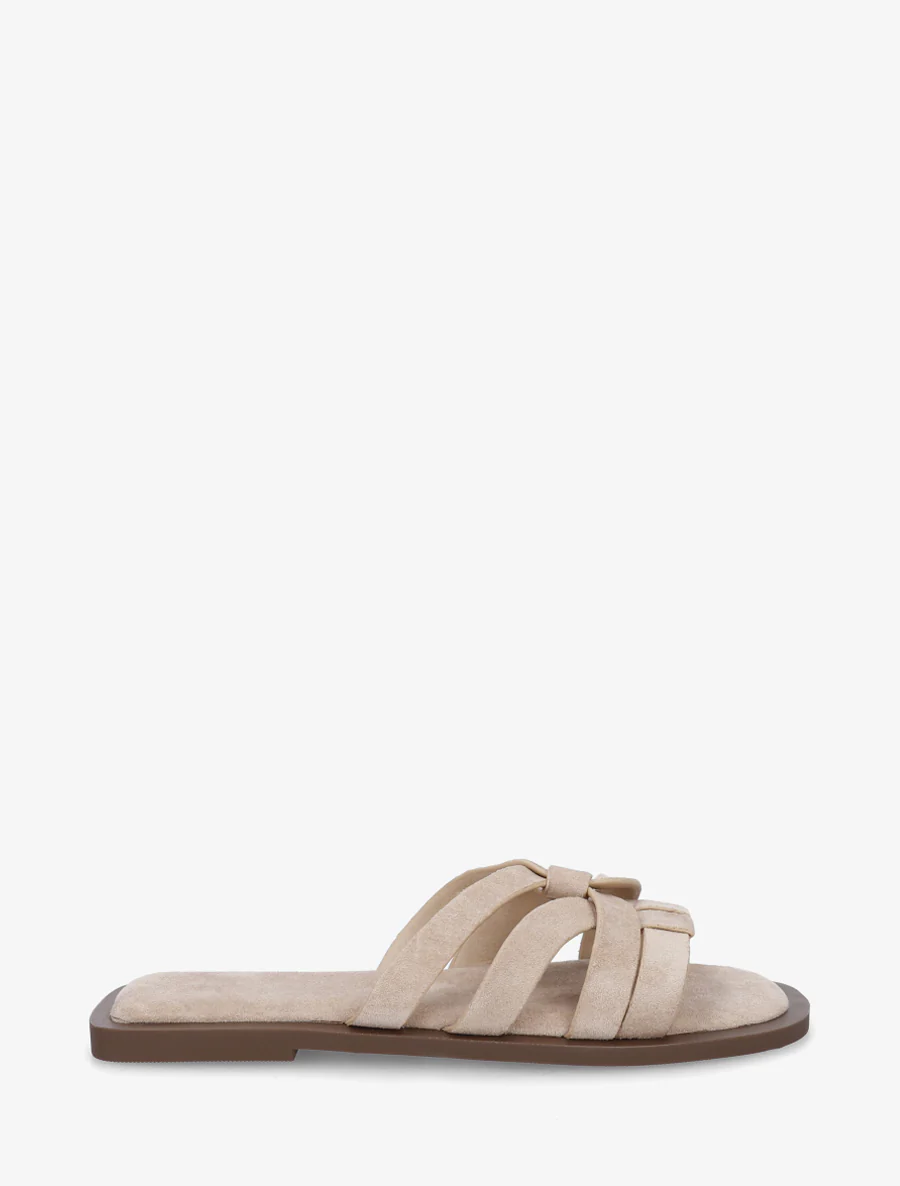 Mules plates entrelacées en suédine - Beige