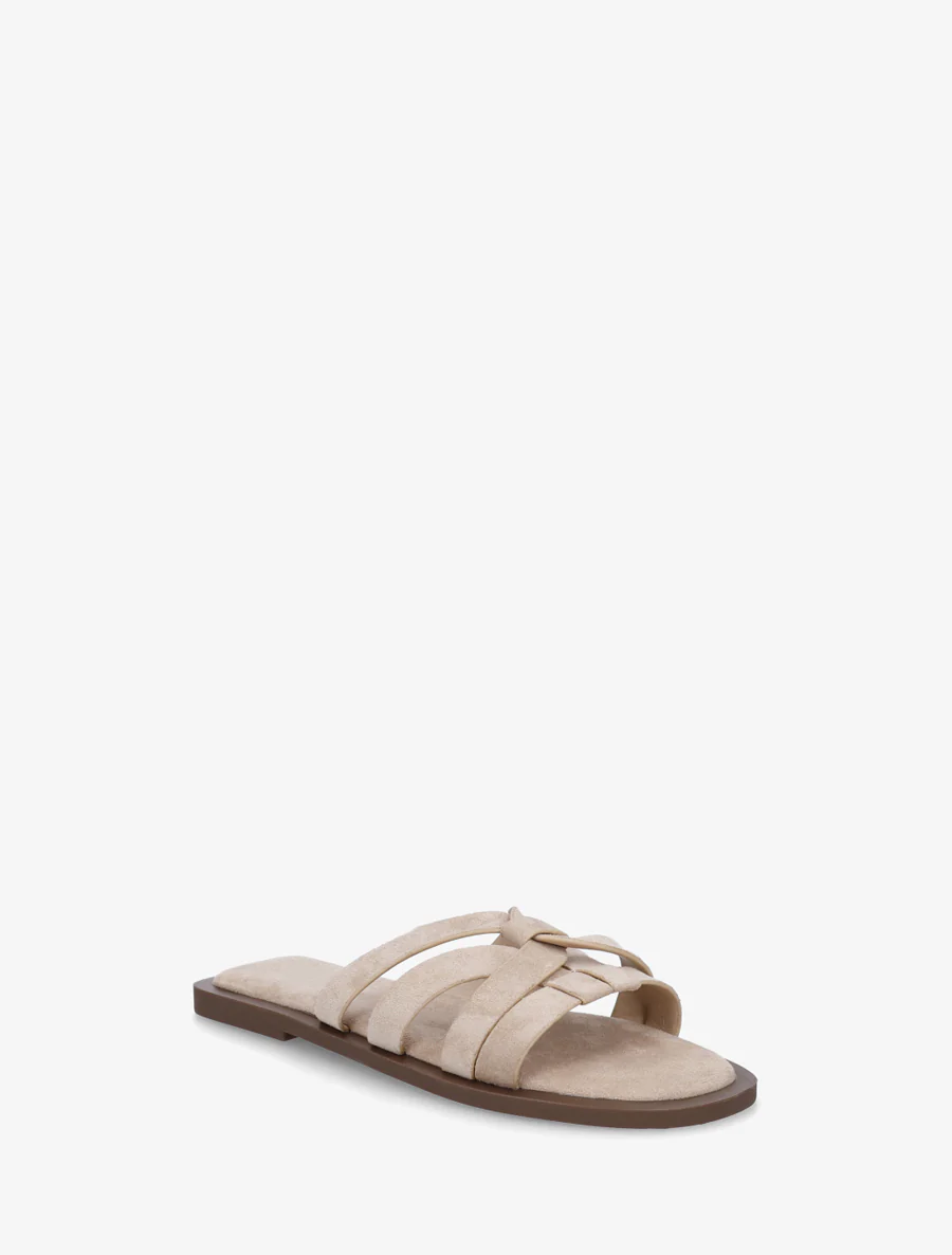 Mules plates entrelacées en suédine - Beige - Image 2