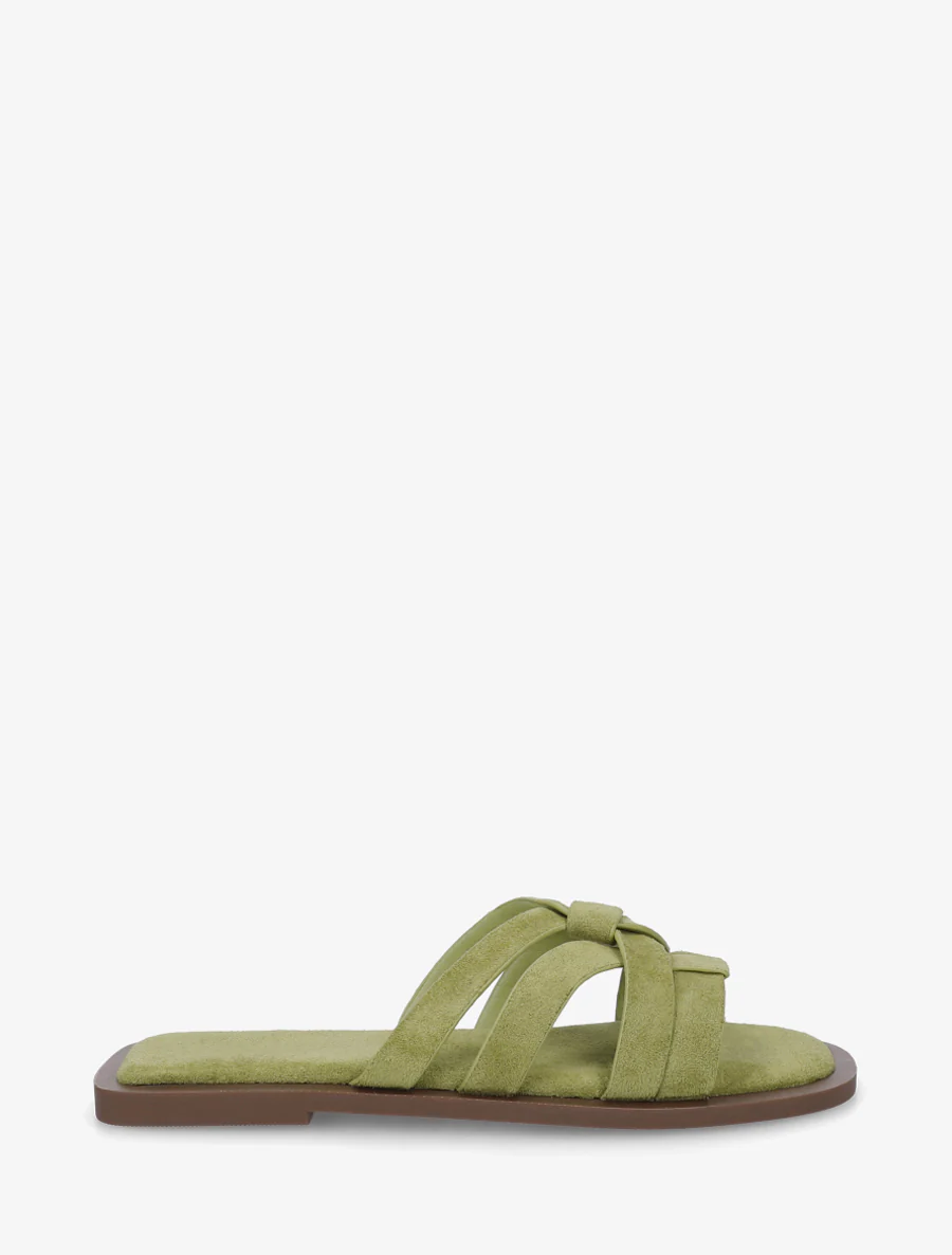 Mules plates entrelacées en suédine - Kaki clair