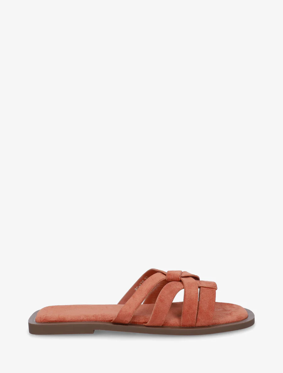 Mules plates entrelacées en suédine - Orange