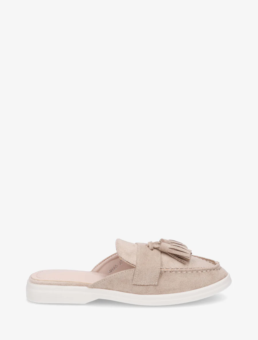 Mules style mocassin à pampilles - Taupe