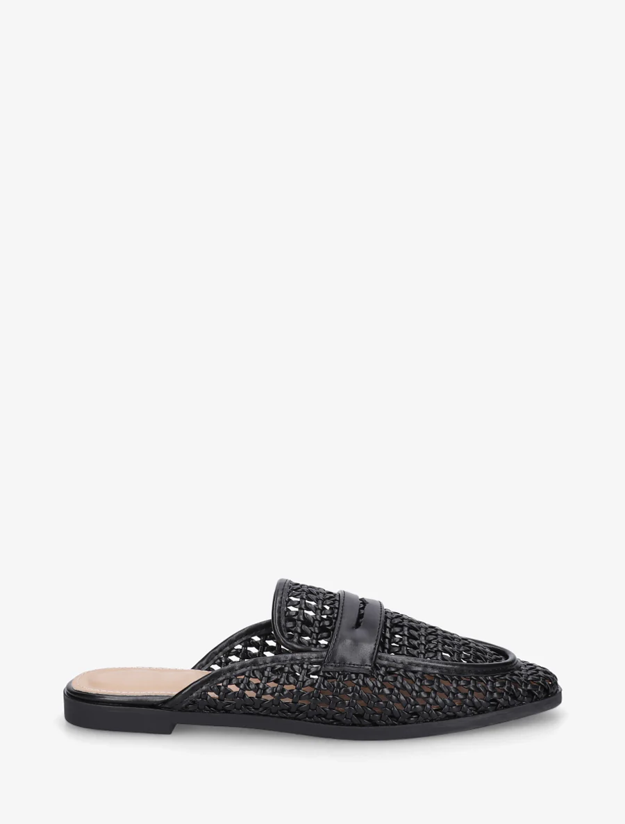 Mules style mocassin effet tressé - Noir