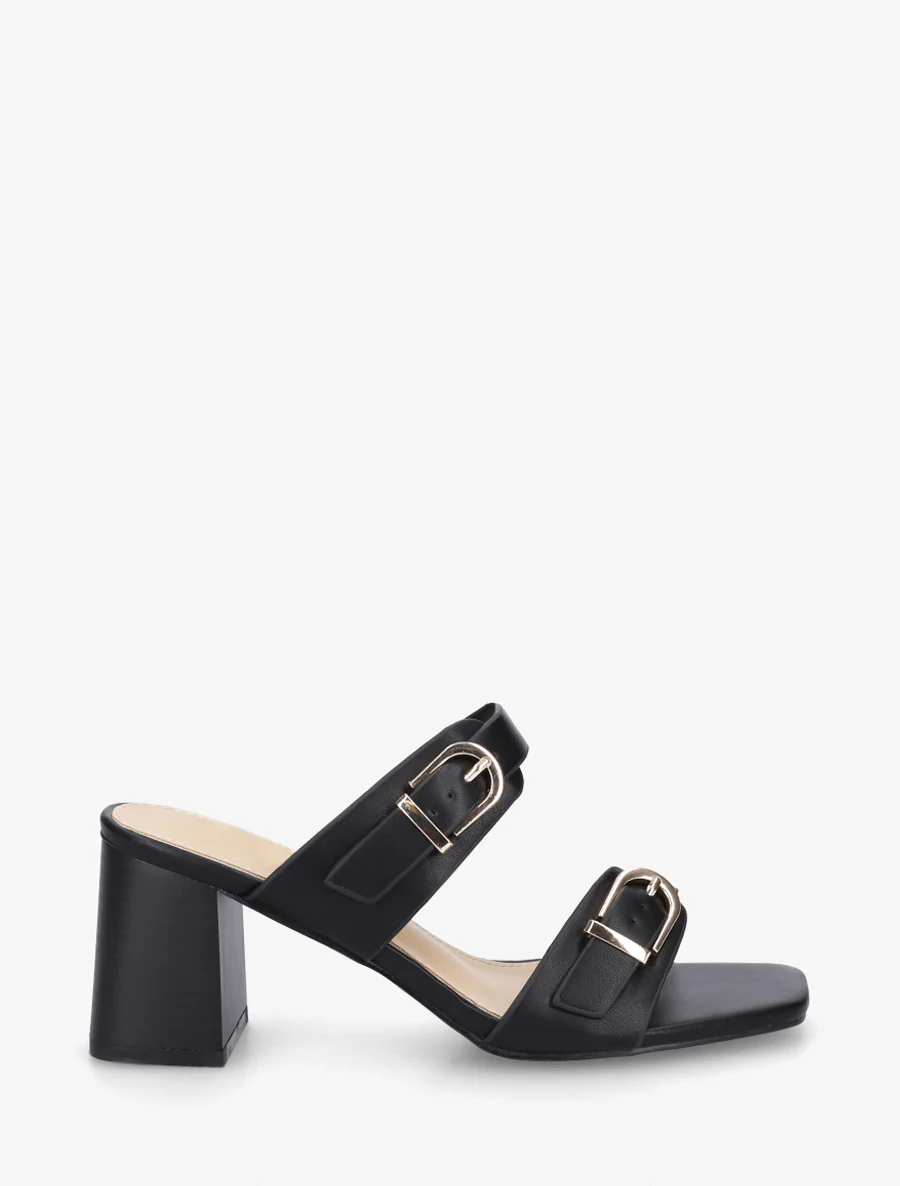 Mules unies à double boucles - Noir