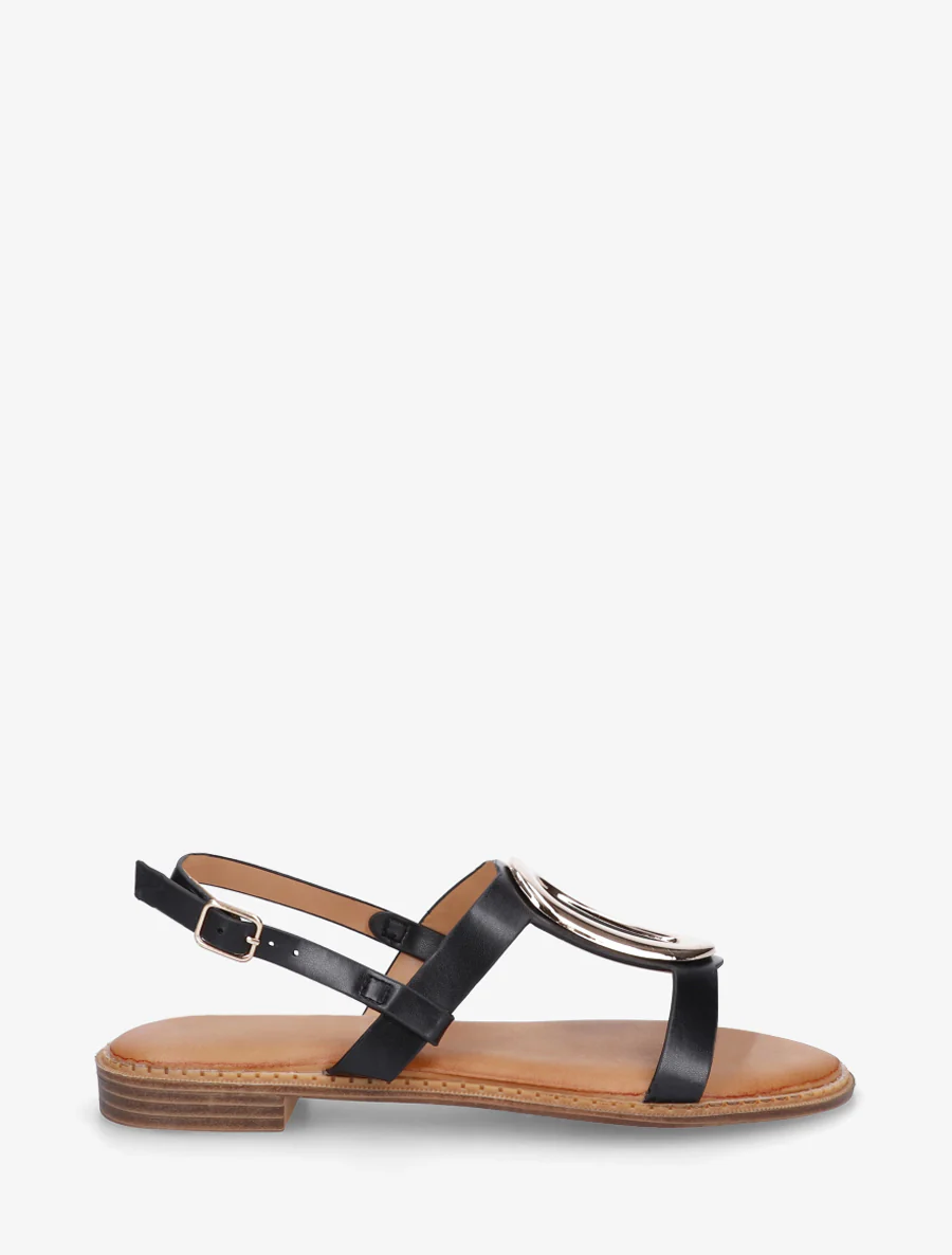 Nu-pieds à bijou métallique doré - Noir