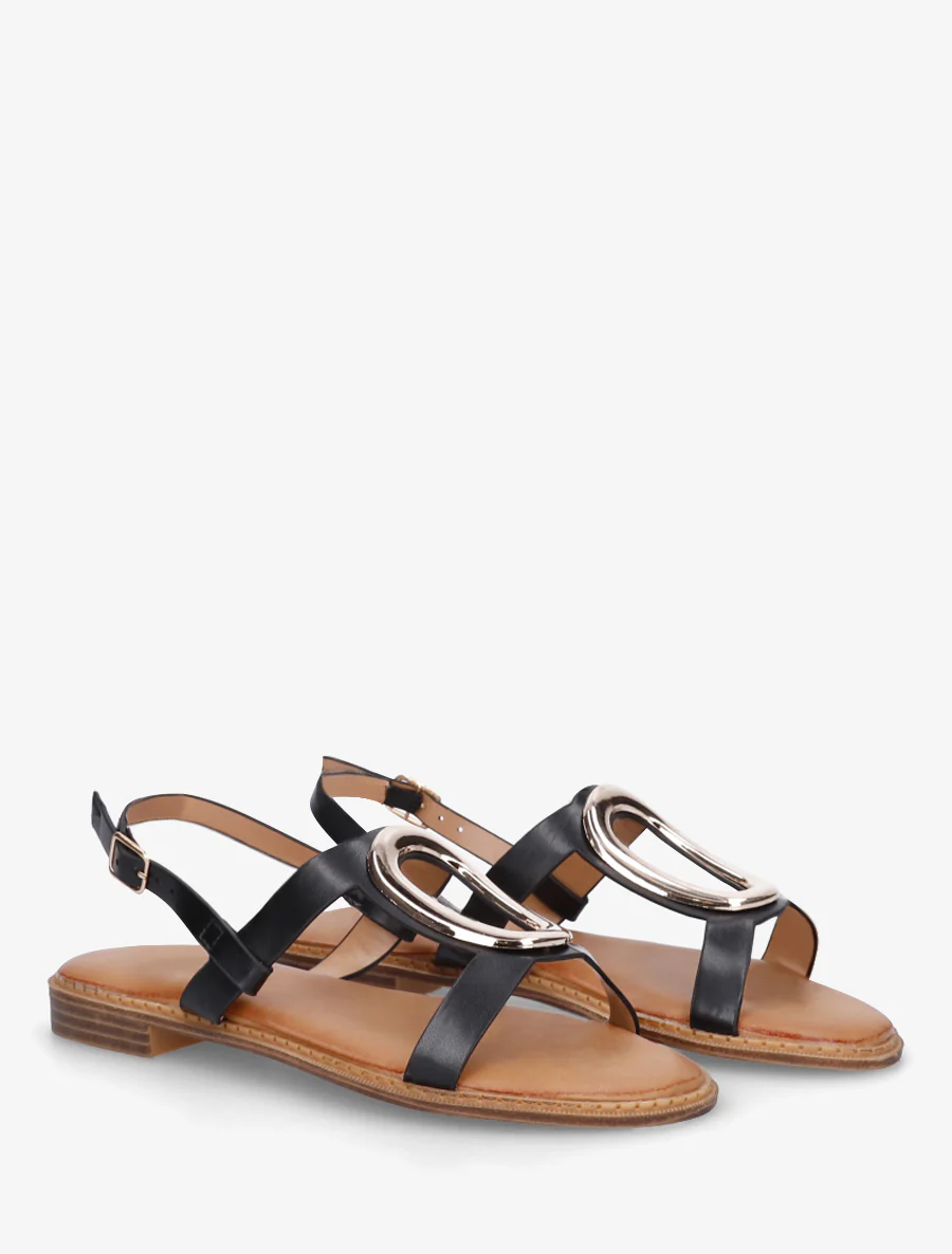 Nu-pieds à bijou métallique doré - Noir - Image 4