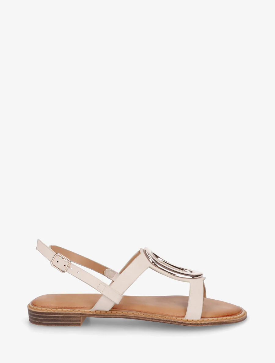 Nu-pieds à bijou métallique doré - Beige