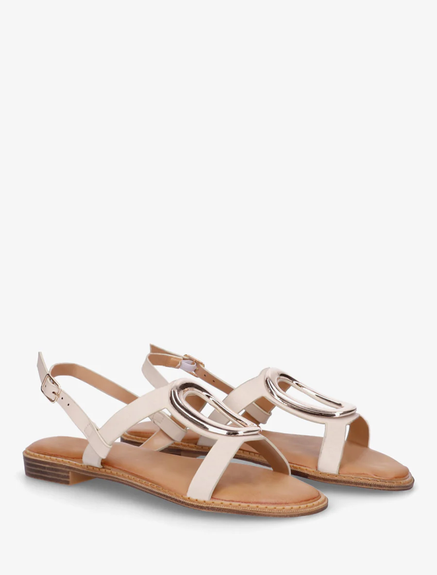 Nu-pieds à bijou métallique doré - Beige - Image 4