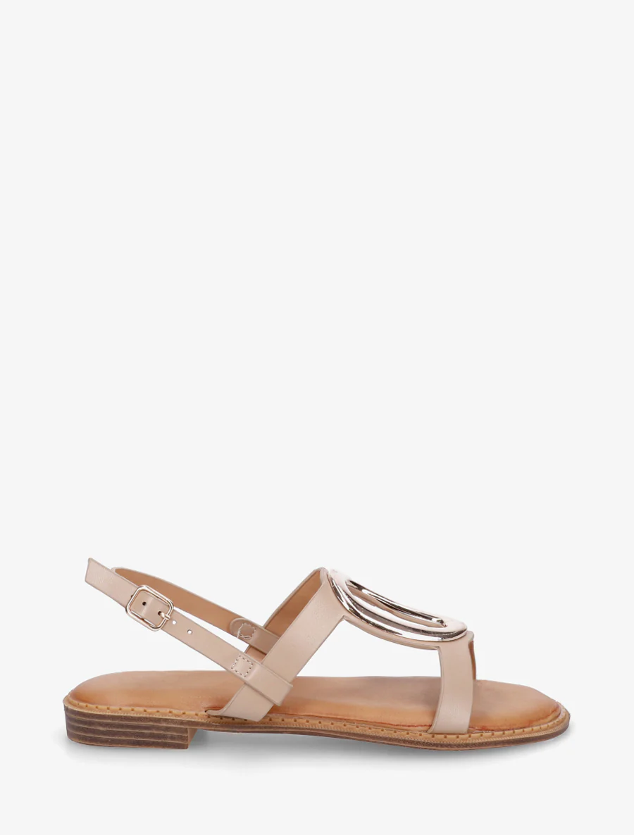 Nu-pieds à bijou métallique doré - Taupe