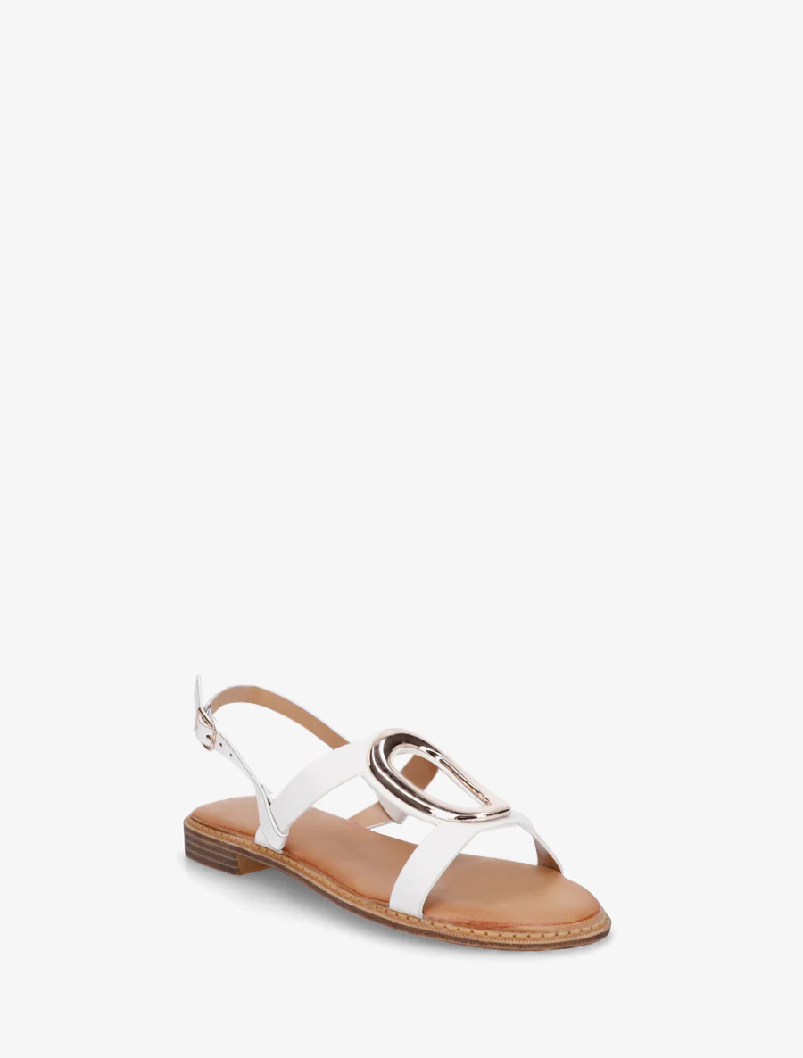 Nu-pieds à bijou métallique doré - Blanc - Image 2