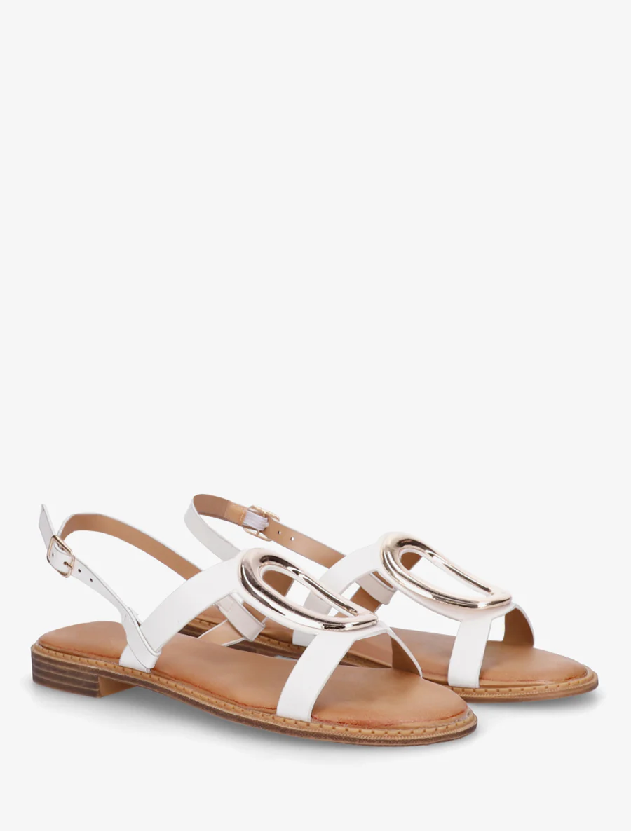 Nu-pieds à bijou métallique doré - Blanc - Image 4