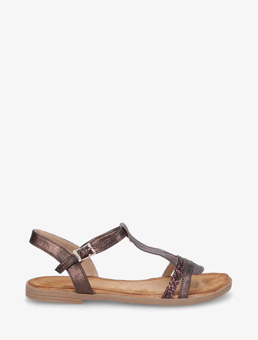 Nu-pieds à bride en T pailletée - Chocolat