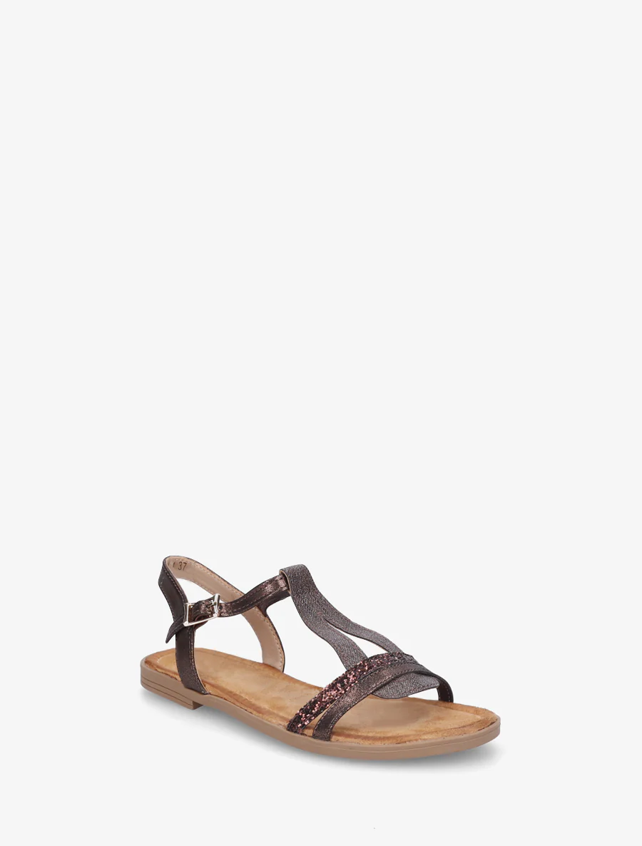 Nu-pieds à bride en T pailletée - Chocolat - Image 2