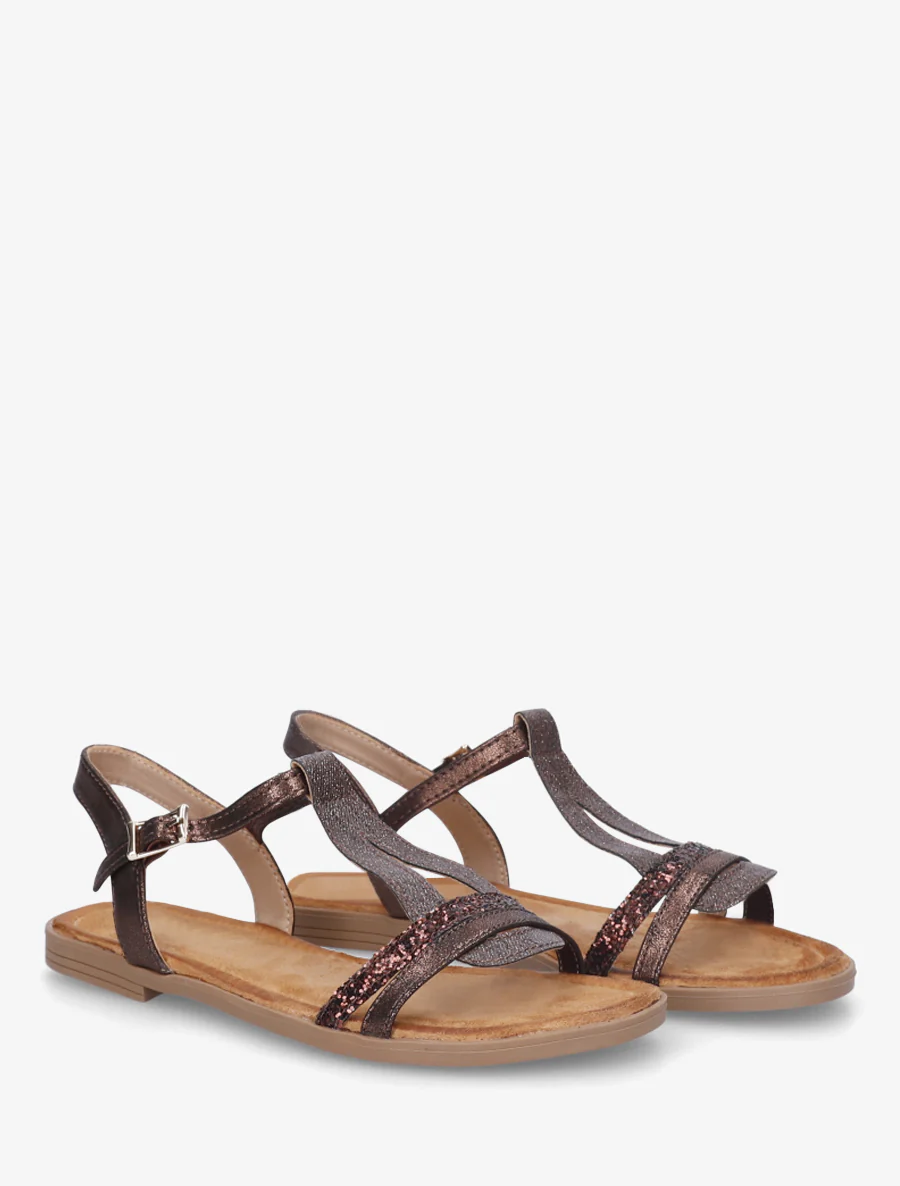 Nu-pieds à bride en T pailletée - Chocolat - Image 4