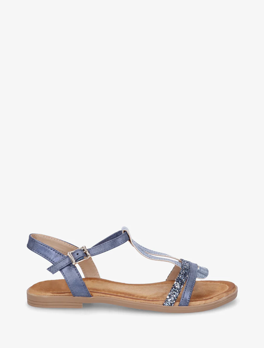 Nu-pieds à bride en T pailletée - Bleu