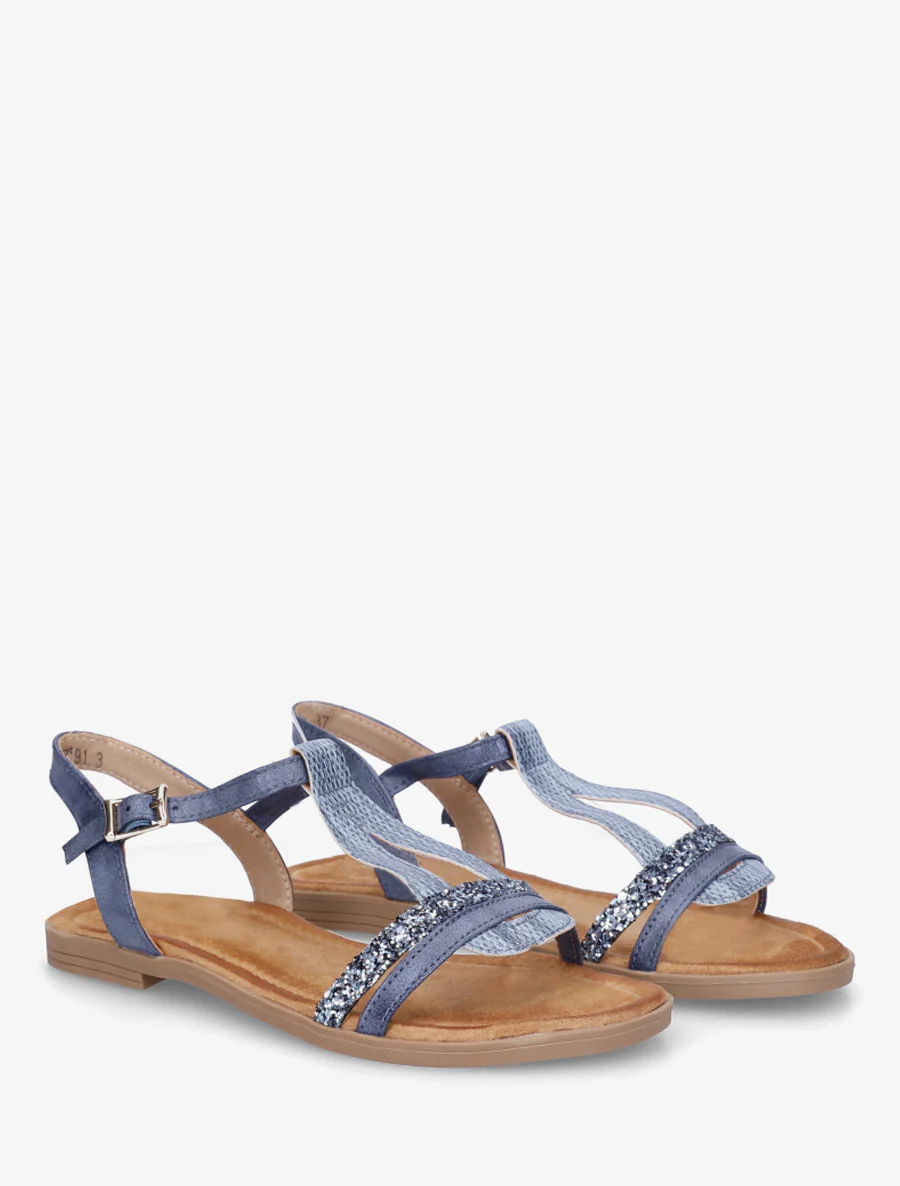 Nu-pieds à bride en T pailletée - Bleu - Image 4