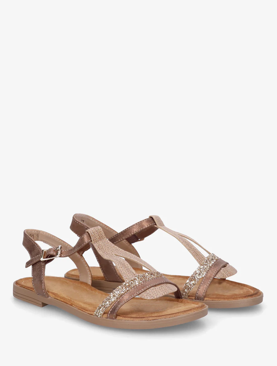 Nu-pieds à bride en T pailletée - Camel - Image 4