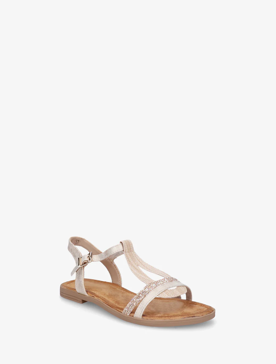 Nu-pieds à bride en T pailletée - Beige - Image 2