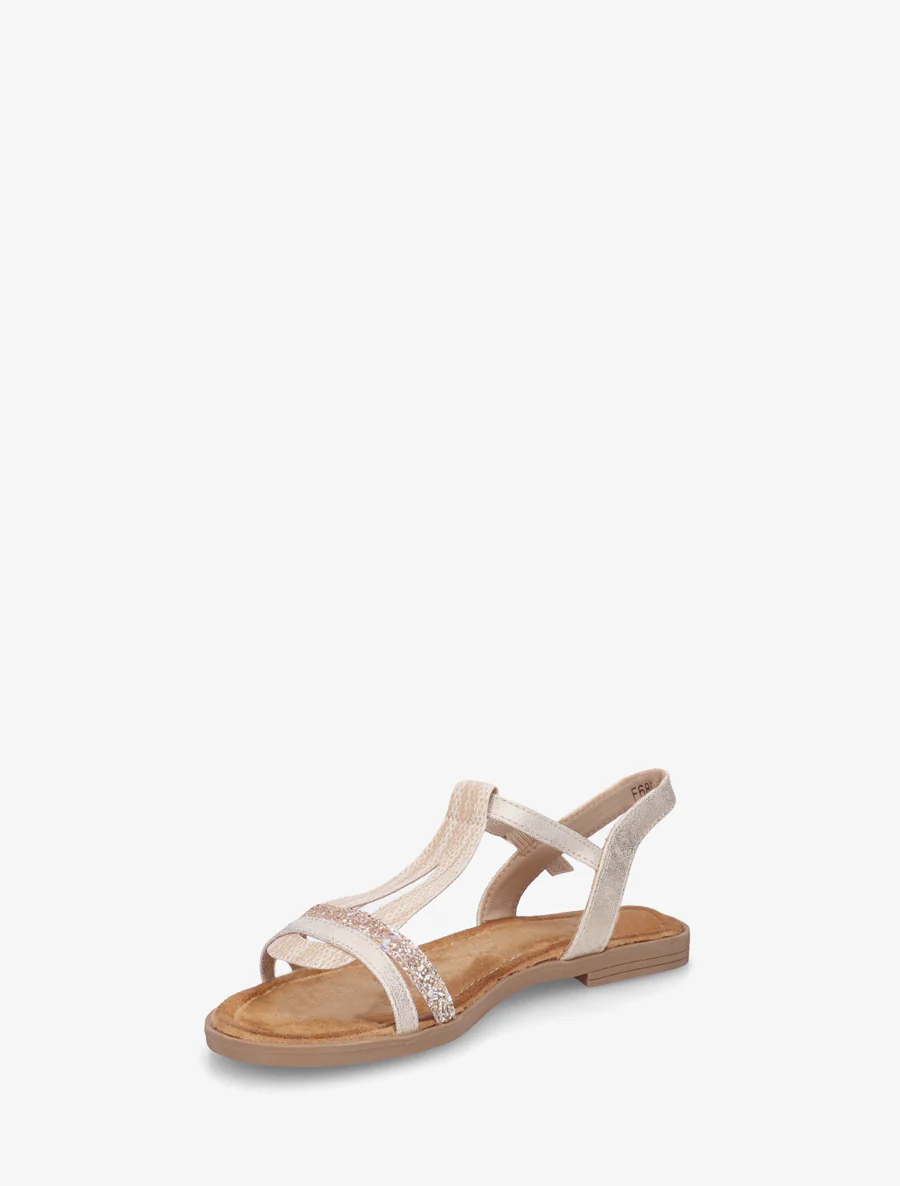 Nu-pieds à bride en T pailletée - Beige - Image 3