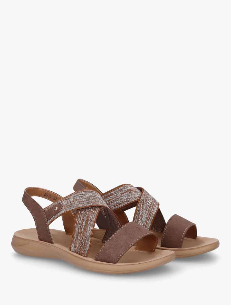 Nu-pieds à brides croisées élastiquées - Marron - Image 4