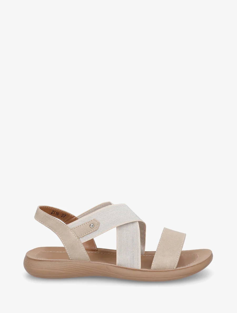 Nu-pieds à brides croisées élastiquées - Beige