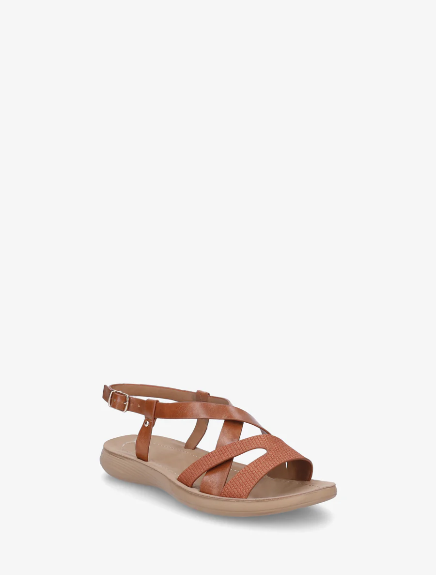Nu-pieds à brides croisées en simili - Camel - Image 2