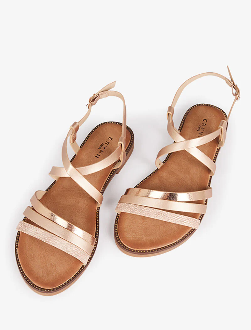 Nu-pieds à brides stylisées - champagne