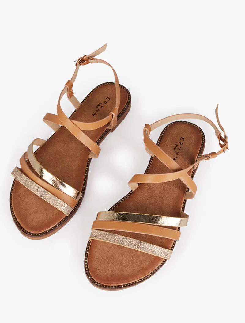 Nu-pieds à brides stylisées - camel