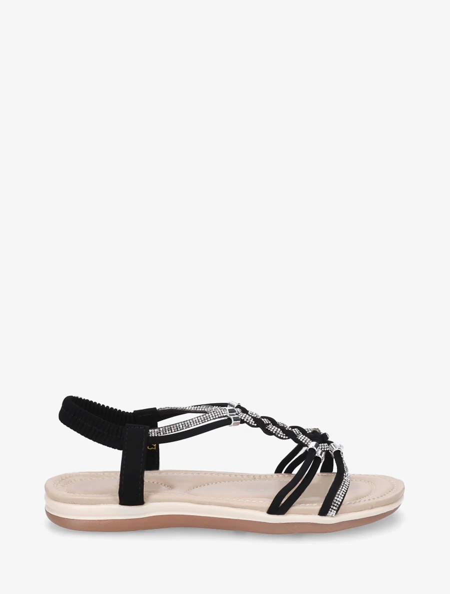 Nu-pieds à brides tressées et strassées - Noir