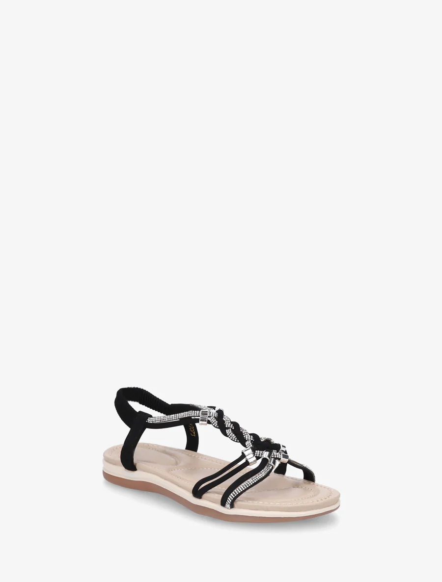 Nu-pieds à brides tressées et strassées - Noir - Image 2