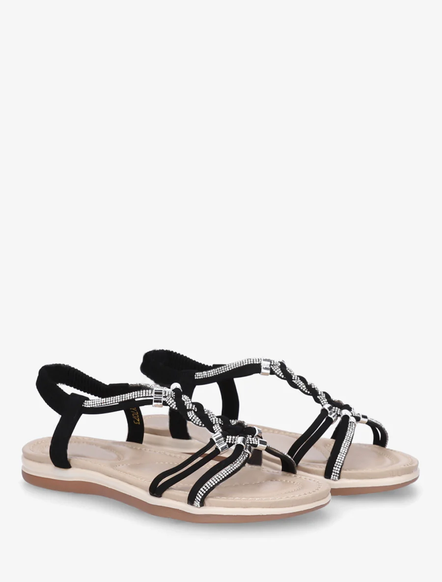 Nu-pieds à brides tressées et strassées - Noir - Image 4