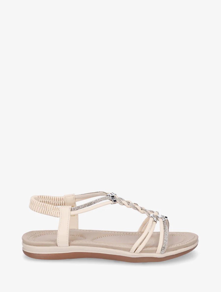 Nu-pieds à brides tressées et strassées - Beige