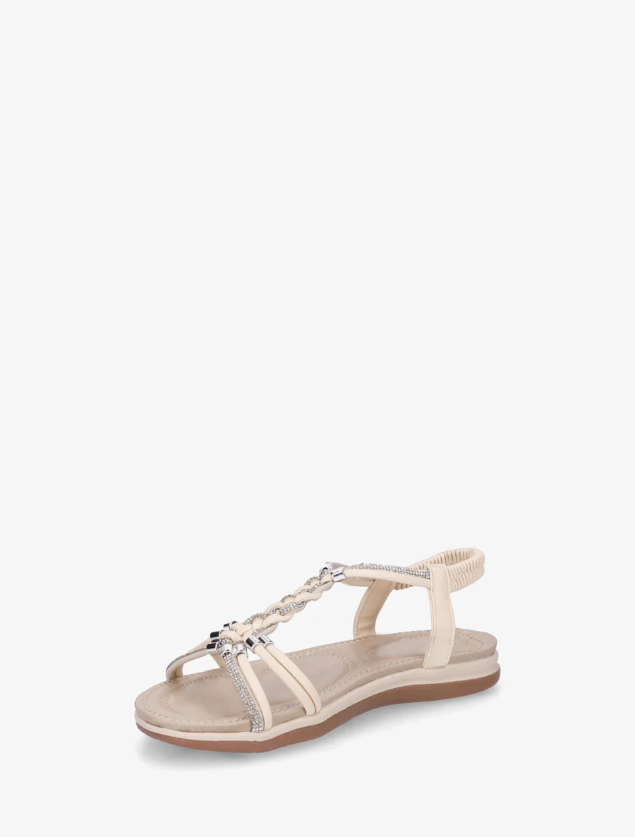 Nu-pieds à brides tressées et strassées - Beige - Image 3