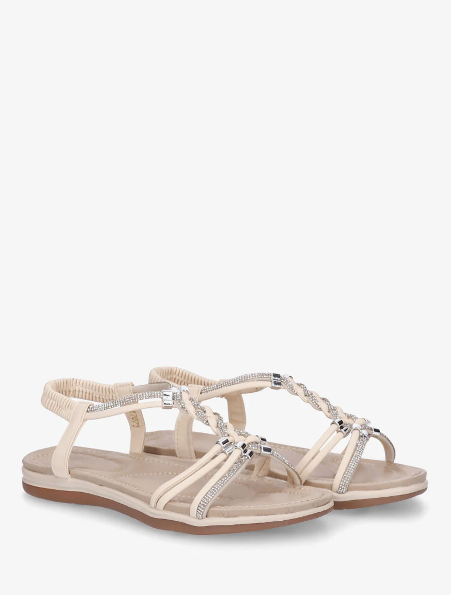 Nu-pieds à brides tressées et strassées - Beige - Image 4