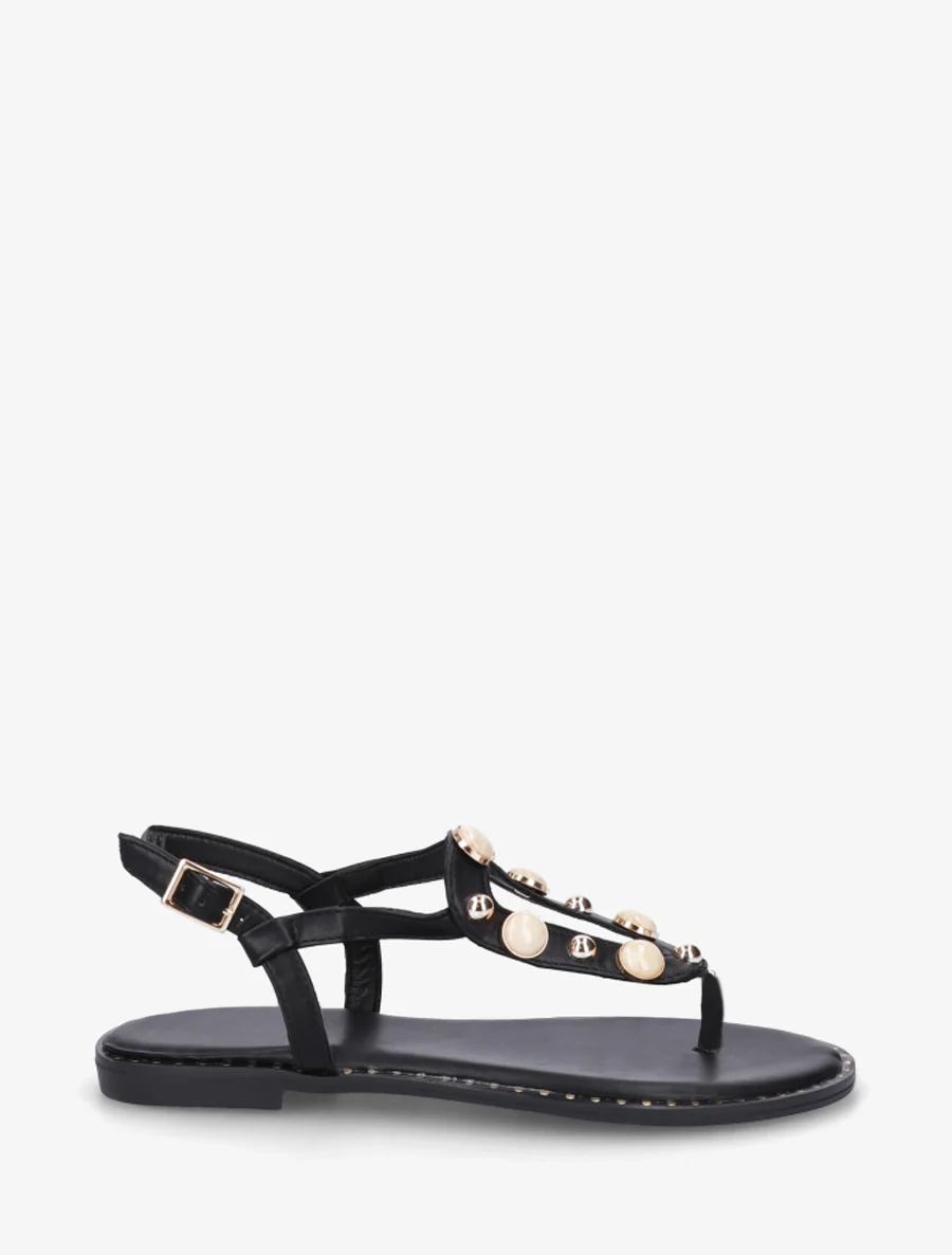 Nu-pieds à clous et bijoux marbrés - Noir