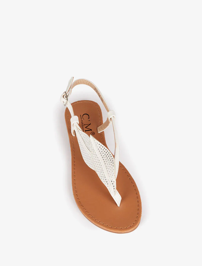 Nu-pieds à double feuille strassées - blanc - Image 3