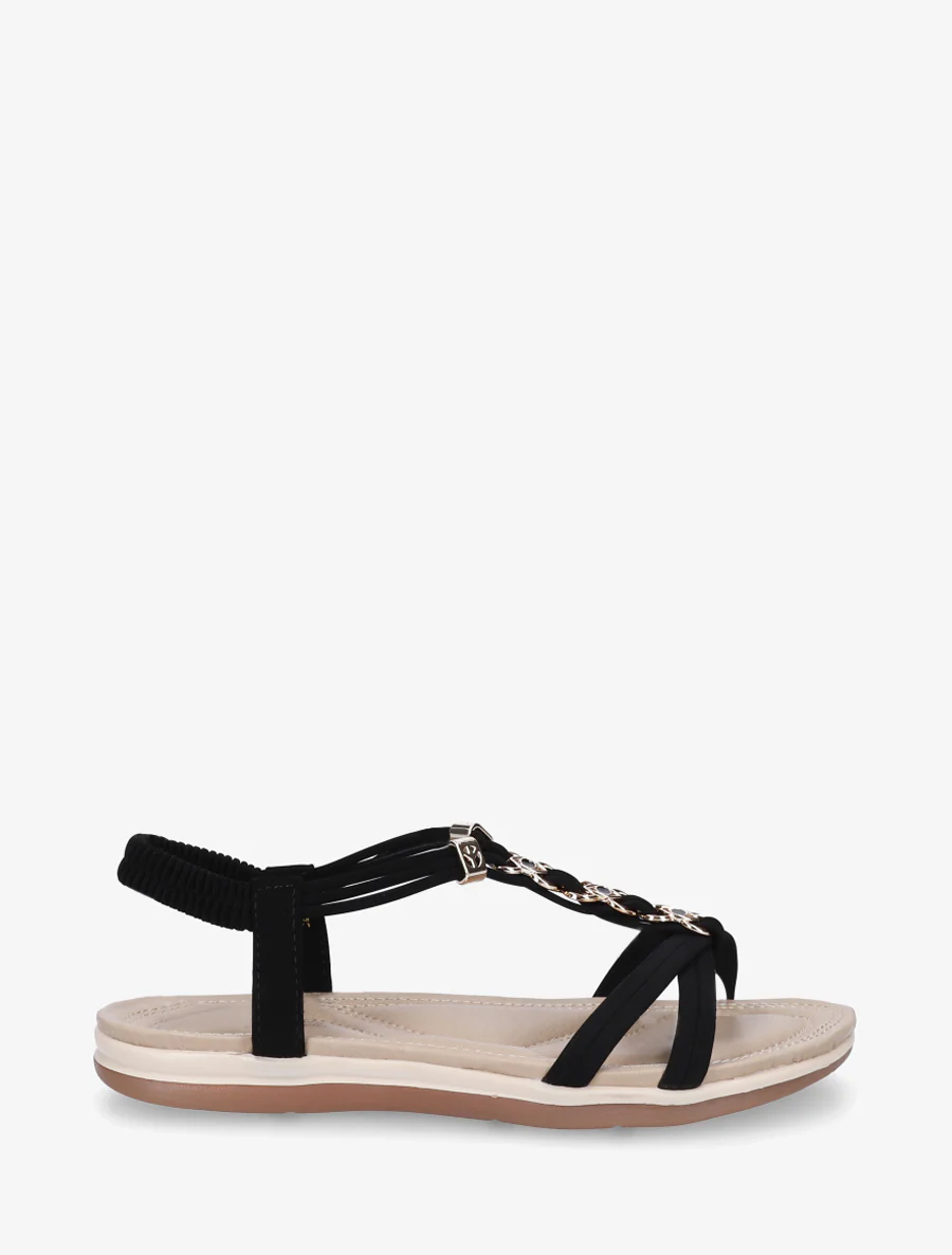 Nu-pieds à empiècement bijoux - Noir