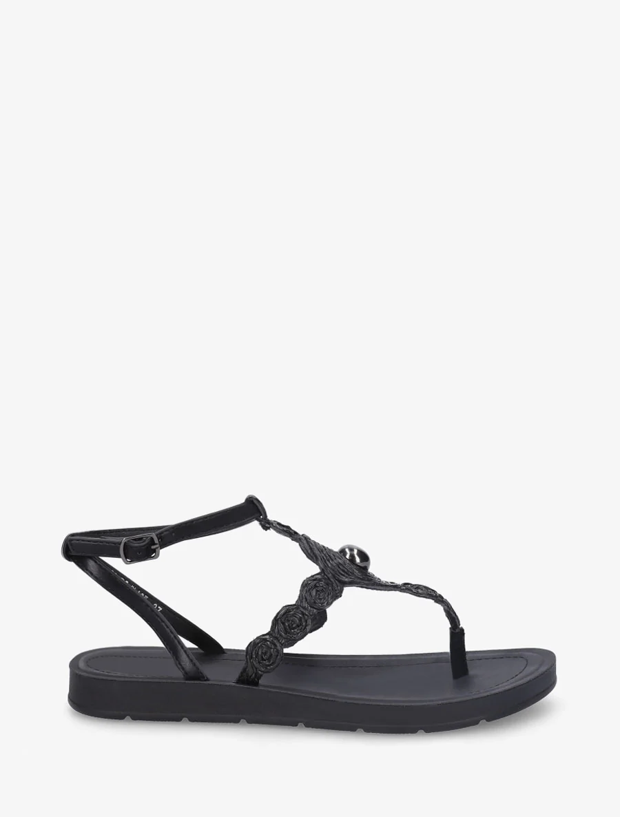 Nu-pieds à empiècement effet raphia - Noir