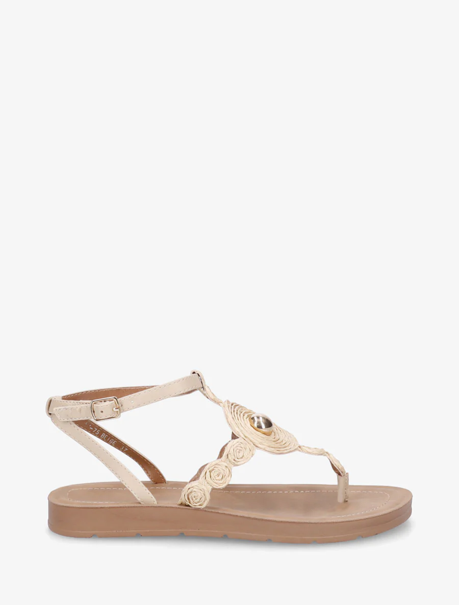 Nu-pieds à empiècement effet raphia - Beige