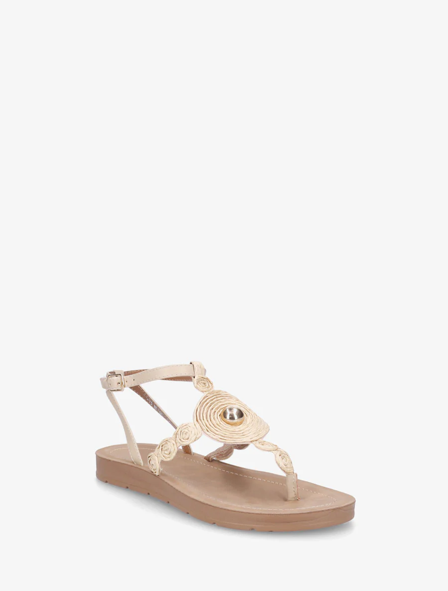 Nu-pieds à empiècement effet raphia - Beige - Image 2