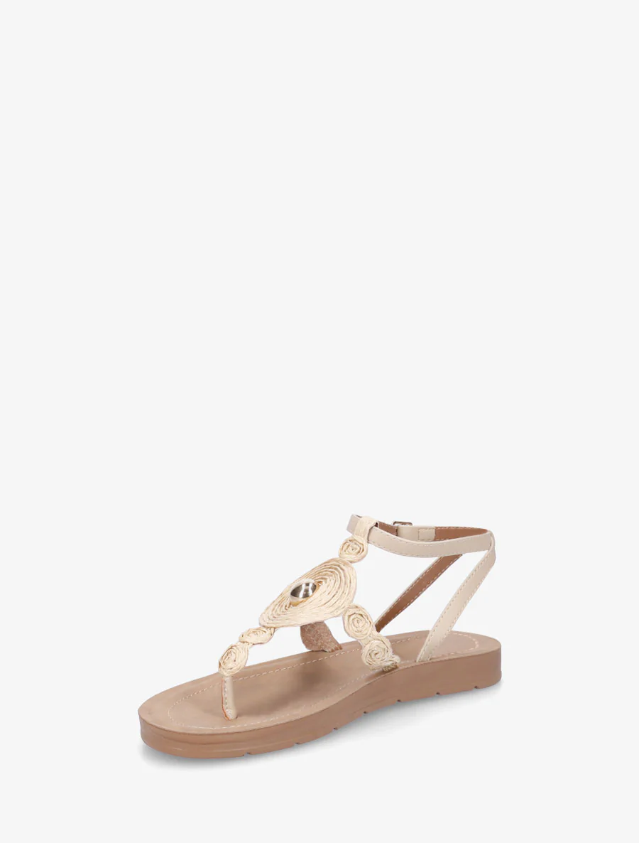 Nu-pieds à empiècement effet raphia - Beige - Image 3