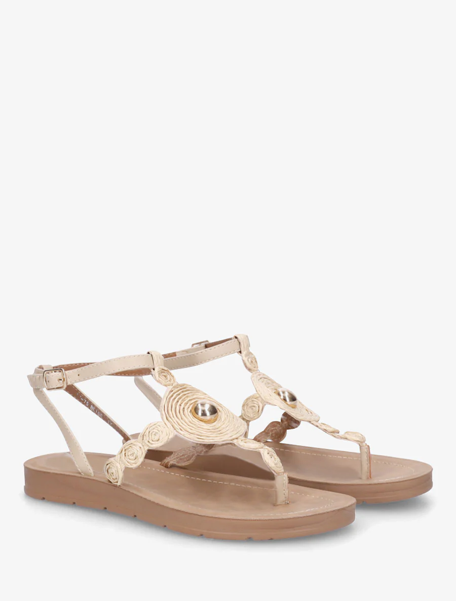 Nu-pieds à empiècement effet raphia - Beige - Image 4