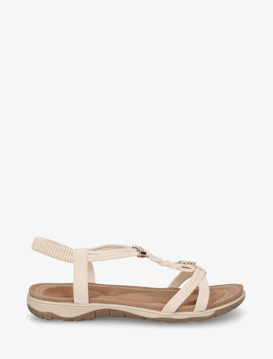 Nu-pieds à empiècement trèfle strassé - Beige